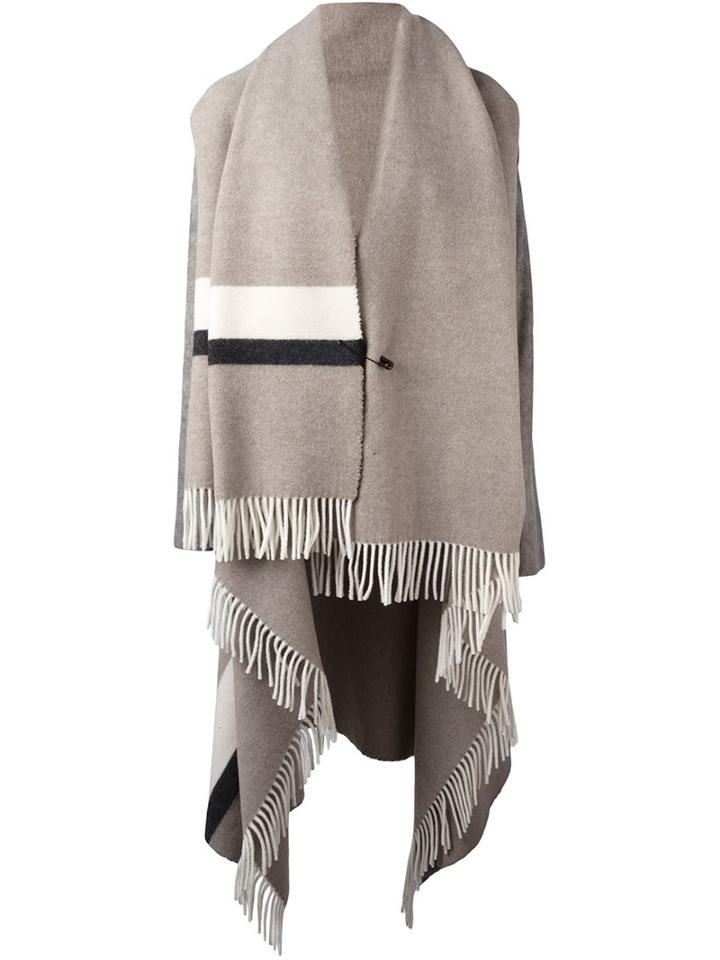 Erika Cavallini Sleeveless Fringed Poncho, Women's, Size: 42, Nude/neutrals, Polyurethane/wool