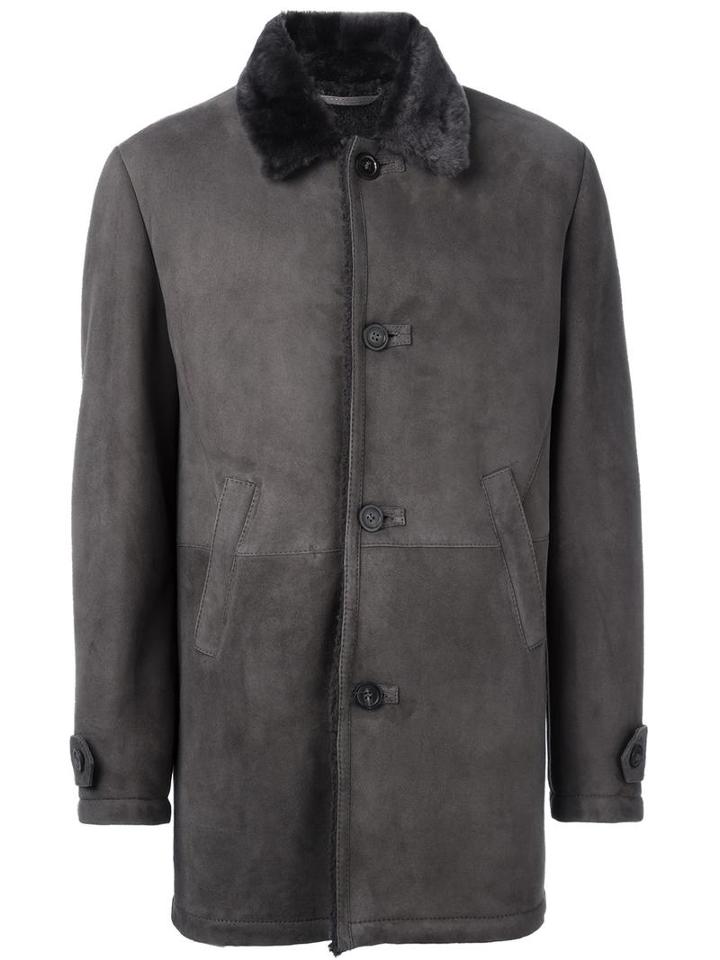 Desa Collection Suede Coat, Men's, Size: 50, Grey, Sheep Skin/shearling