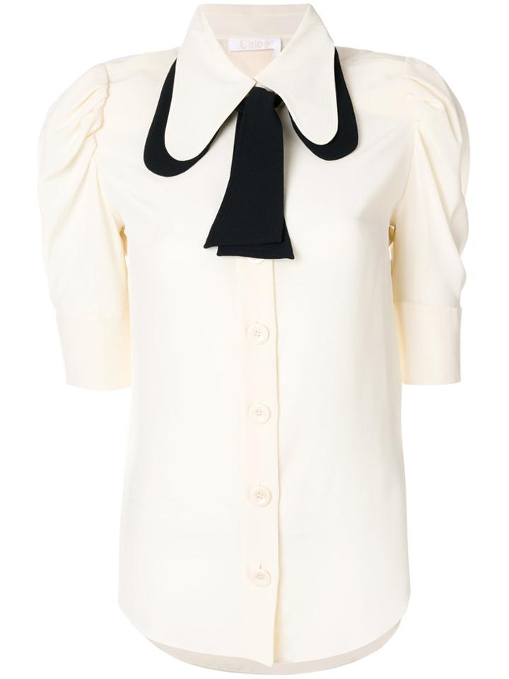 Chloé Tied Contrast Collar Blouse - Nude & Neutrals