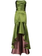 Marchesa Notte Fluted Asymmetric-hem Gown - Green