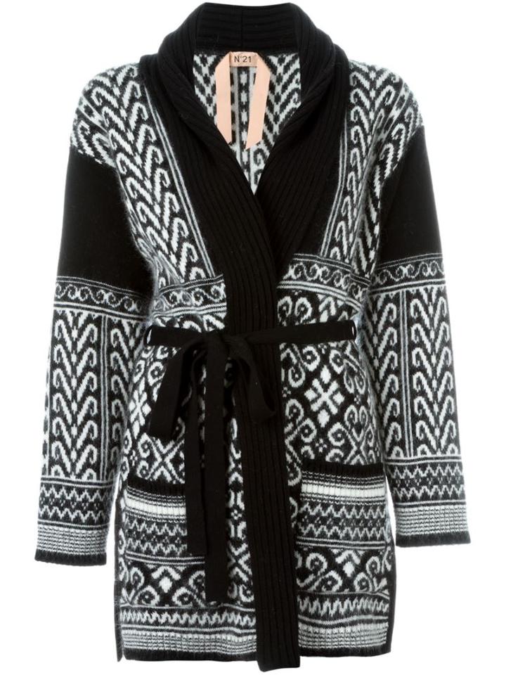 No21 Patterned Cardi-coat, Women's, Size: 40, Black, Polyamide/mohair/wool/virgin Wool
