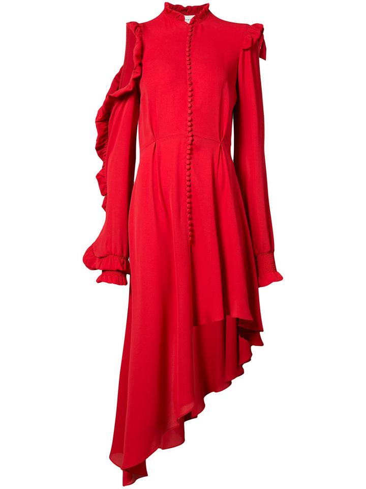 Magda Butrym - Asymmetric Ruffled Dress - Women - Silk - 36, Red, Silk
