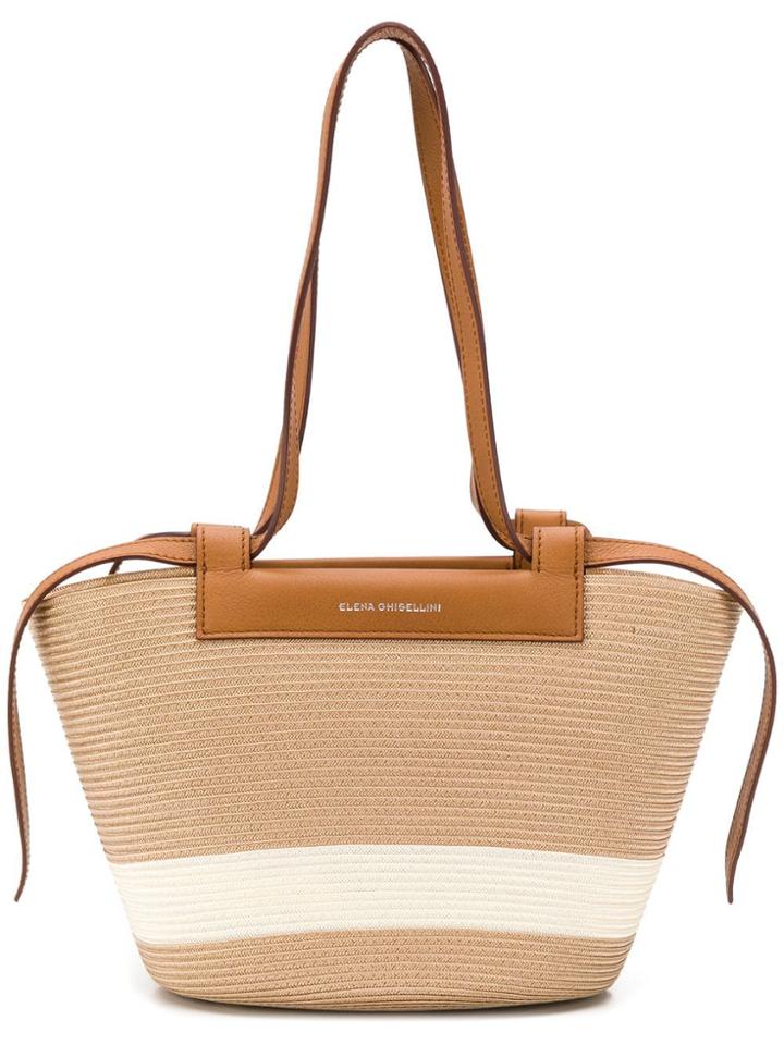 Elena Ghisellini Panelled Woven Tote - Brown