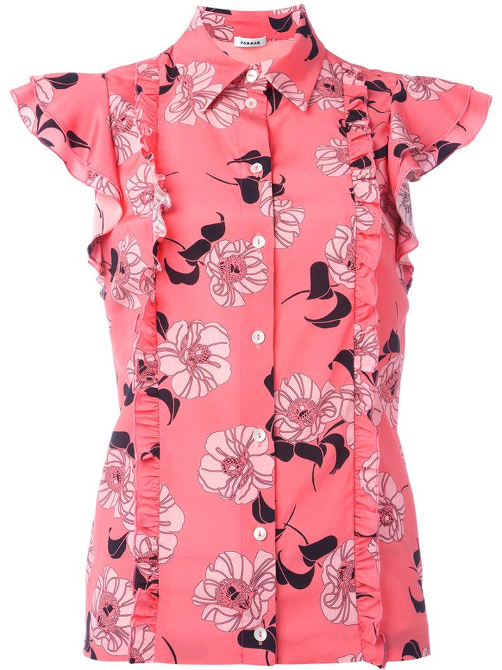 P.a.r.o.s.h. Floral Frilled Shirt, Women's, Size: Medium, Pink/purple, Silk/spandex/elastane