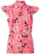 P.a.r.o.s.h. Floral Frilled Shirt, Women's, Size: Medium, Pink/purple, Silk/spandex/elastane