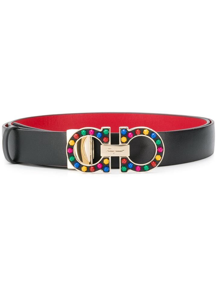 Salvatore Ferragamo Embellished Logo Belt - Black