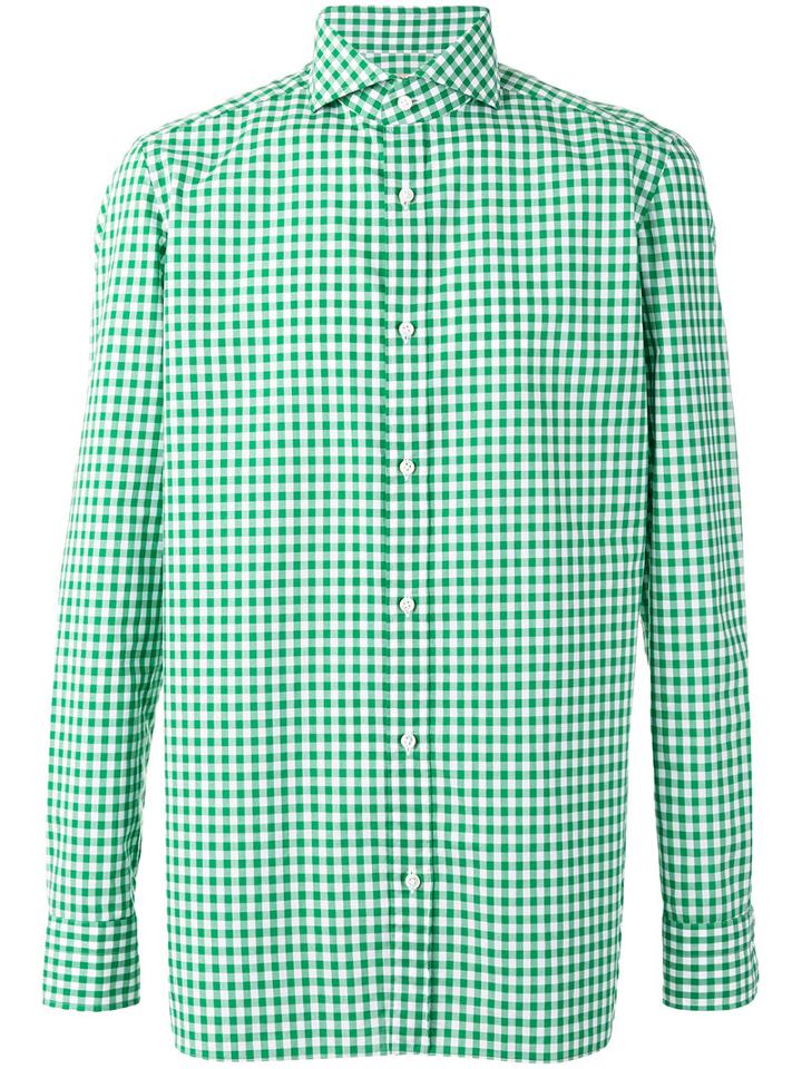 Borrelli Checked Shirt, Men's, Size: 42, Green, Cotton
