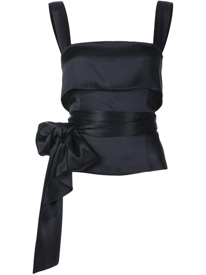 Adam Lippes Bow Detail Top, Women's, Size: 6, Black, Silk