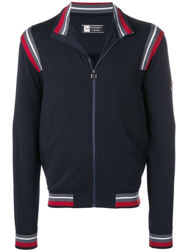 Z Zegna Techmerino&trade; Contrasting Stripes Zip Jumper - Blue