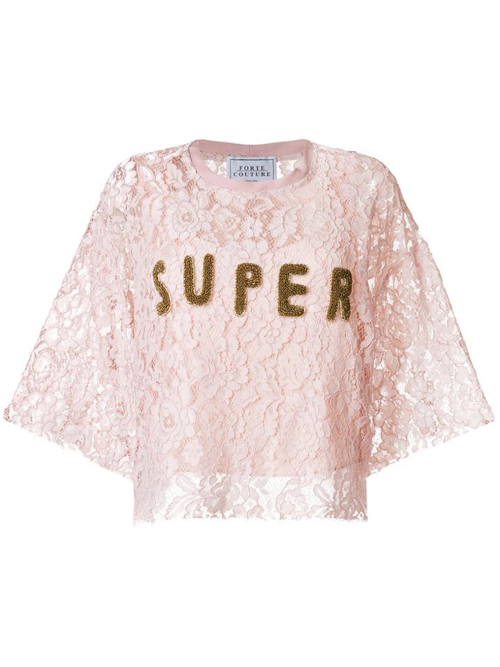 Forte Couture Patched Lace Blouse - Pink & Purple