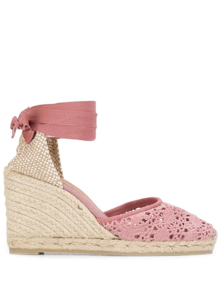 Castañer Crochet Wedge Espadrilles - Pink