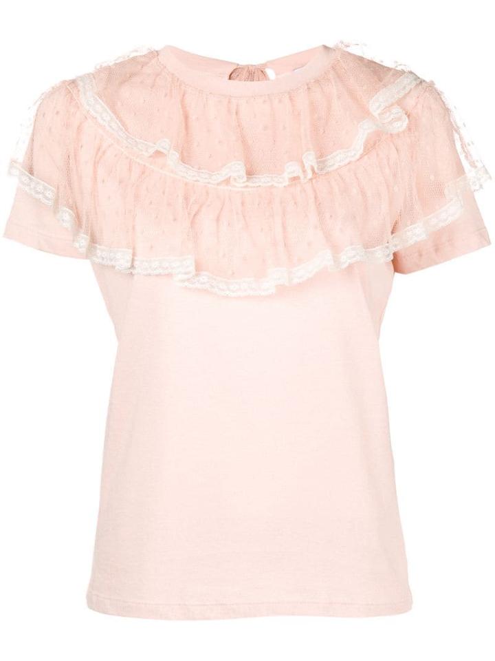 Red Valentino Ruffle Trim T-shirt - Neutrals