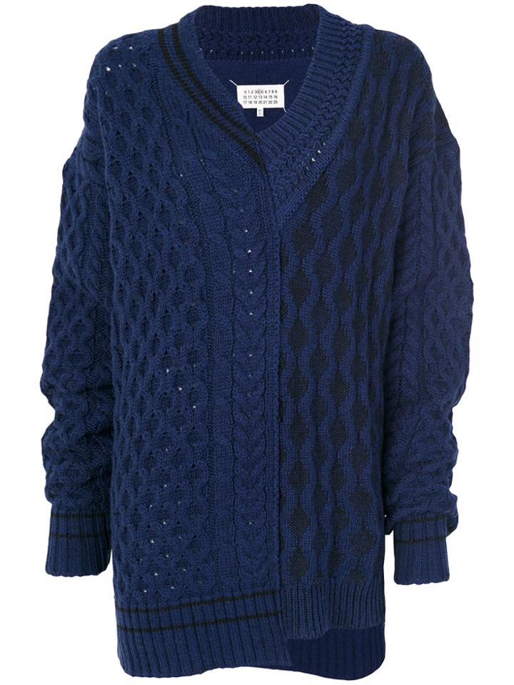 Maison Margiela Asymmetric Cable Knit Sweater - Blue