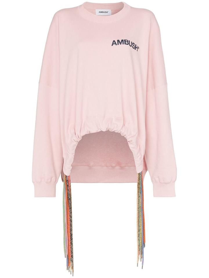 Ambush Logo Print Cord Drawstring Cotton Sweatshirt - Pink