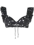 Jonathan Simkhai Star Print Ruffle Bikini Top - Black