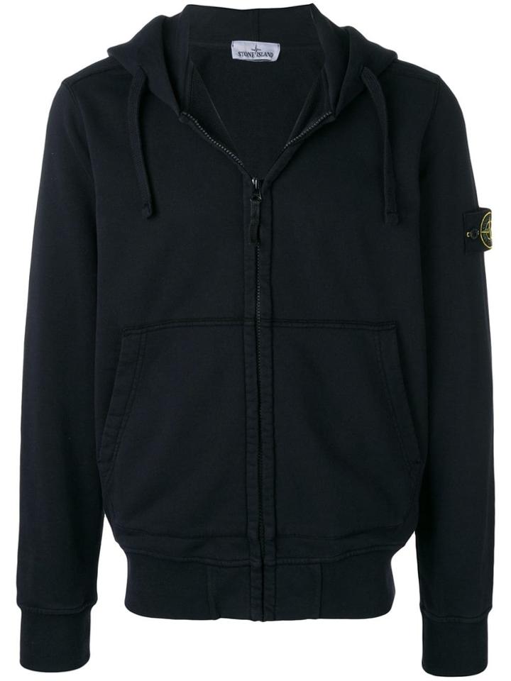 Stone Island Logo Patch Hooded Jacket - Blue