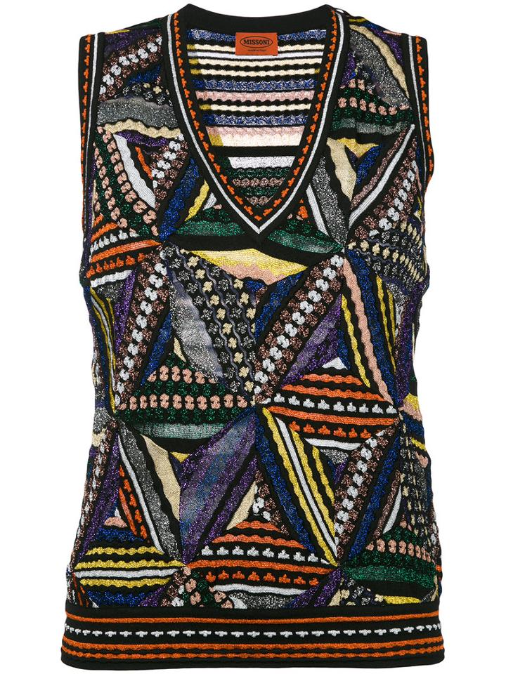 Missoni Zig-zag Metallic (grey) Knitted Tank, Women's, Size: 44, Viscose/cupro/polyester/spandex/elastane