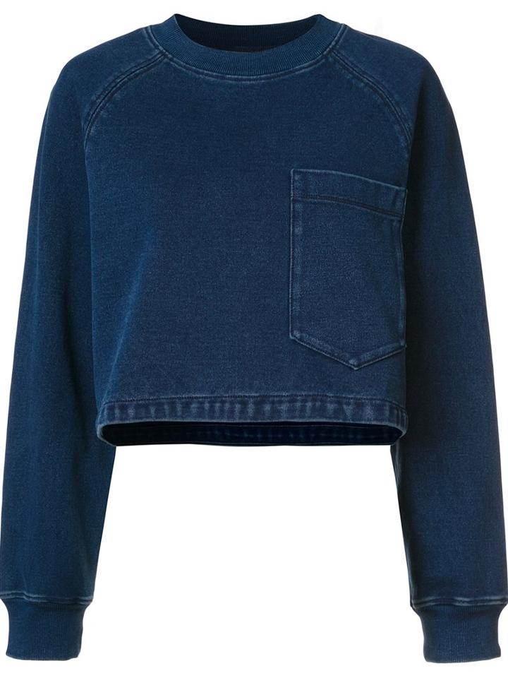 Ag Jeans Cropped Denim Effect Sweater, Women's, Size: Small, Blue, Cotton
