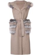 Liska Fur Details Sleeveless Coat - Nude & Neutrals