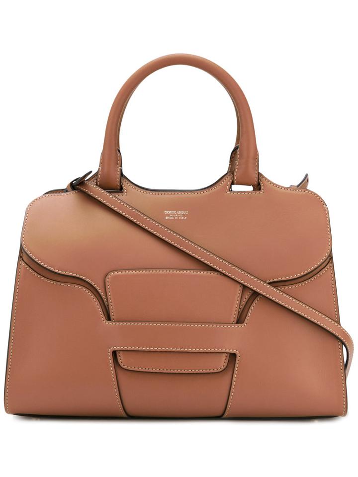 Logo Stamp Tote - Women - Cotton/calf Leather/leather - One Size, Nude/neutrals, Cotton/calf Leather/leather, Giorgio Armani