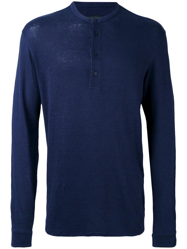 Z Zegna - Plain Sweatshirt - Men - Linen/flax/spandex/elastane - S, Blue, Linen/flax/spandex/elastane