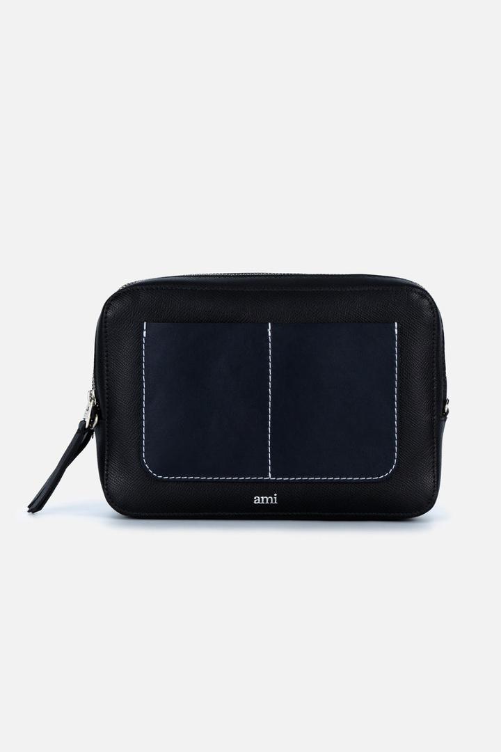 Ami Alexandre Mattiussi Travel Pouch, Men's, Black, Leather
