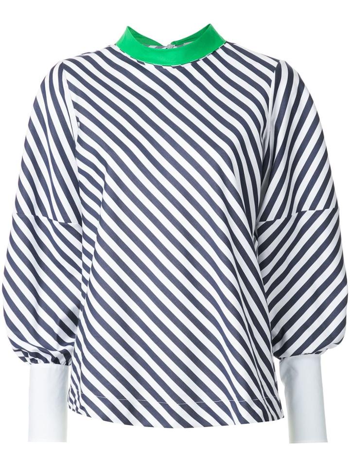 Ck Calvin Klein Striped Mock Neck Top - Blue