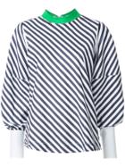 Ck Calvin Klein Striped Mock Neck Top - Blue