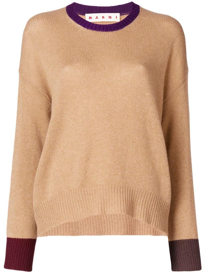 Marni Contrast-cuff Fitted Sweater - Brown
