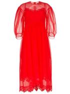Simone Rocha Balloon Sleeve Lace Trim Tulle Dress - Red