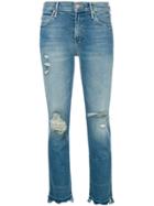 Mother Cropped Distressed Jeans - Blue