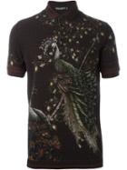 Dolce & Gabbana Peacock Print Polo Shirt, Men's, Size: 54, Red, Cotton/calf Leather