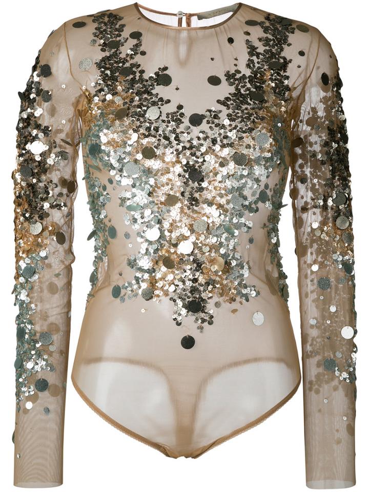 Amen - Sequined Blouse - Women - Polyamide/spandex/elastane/pvc - 40, Nude/neutrals, Polyamide/spandex/elastane/pvc