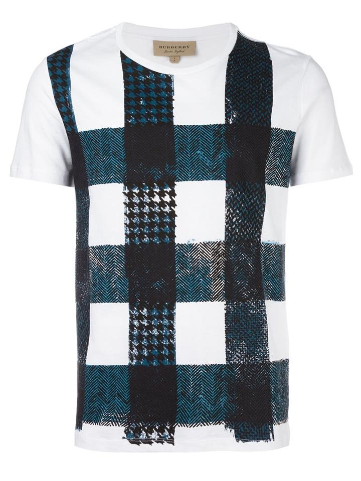 Burberry Check Print T-shirt, Men's, Size: Large, White, Cotton