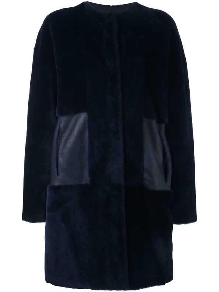 Button Down Coat, Women's, Size: 42, Blue, Lamb Skin/lamb Fur, Piazza Sempione