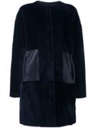 Button Down Coat, Women's, Size: 42, Blue, Lamb Skin/lamb Fur, Piazza Sempione