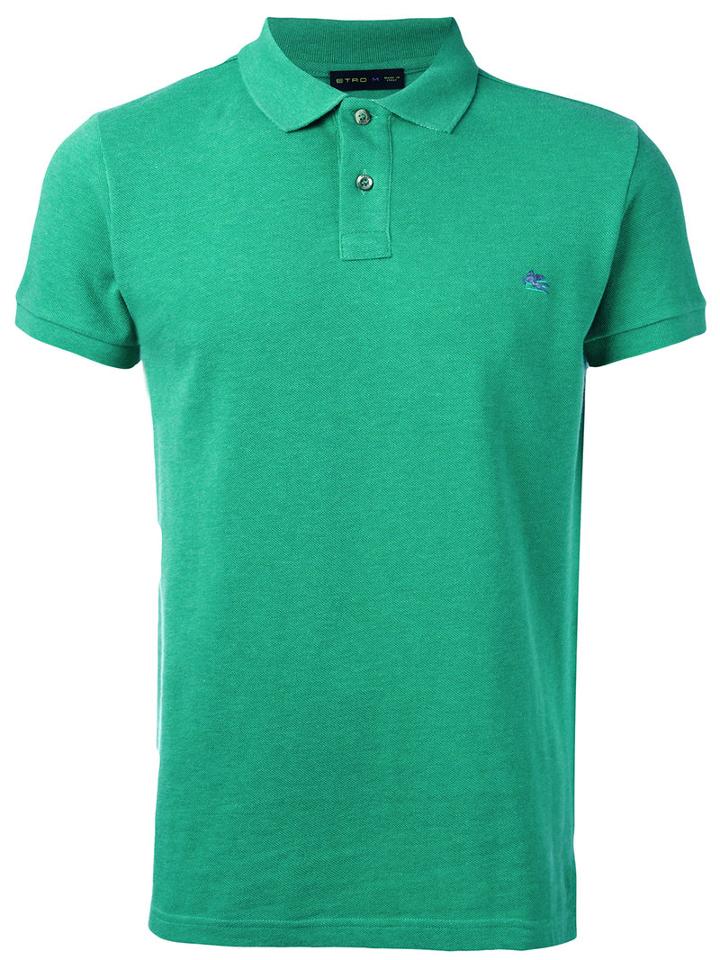 Etro Embroidered Logo Polo Shirt, Men's, Size: Medium, Green, Cotton