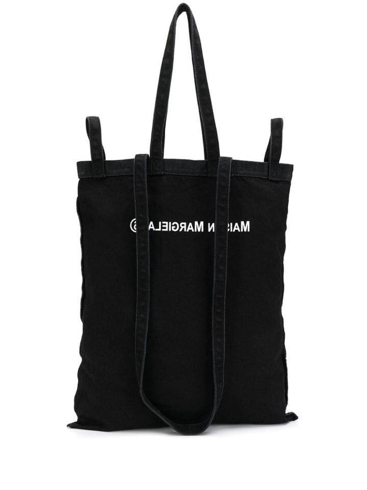 Mm6 Maison Margiela Logo Print Denim Tote Bag - Black