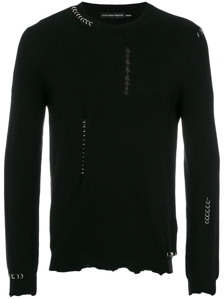 Alexander Mcqueen - Eyelet Trim Top - Men - Cashmere/wool/brass - L, Black, Cashmere/wool/brass