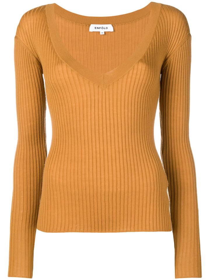 Enföld Ribbed V-neck Pullover - Yellow & Orange