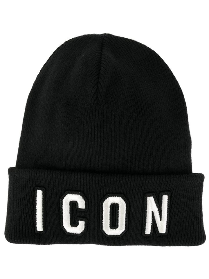 Dsquared2 Icon Embroidered Beanie Hat - Black