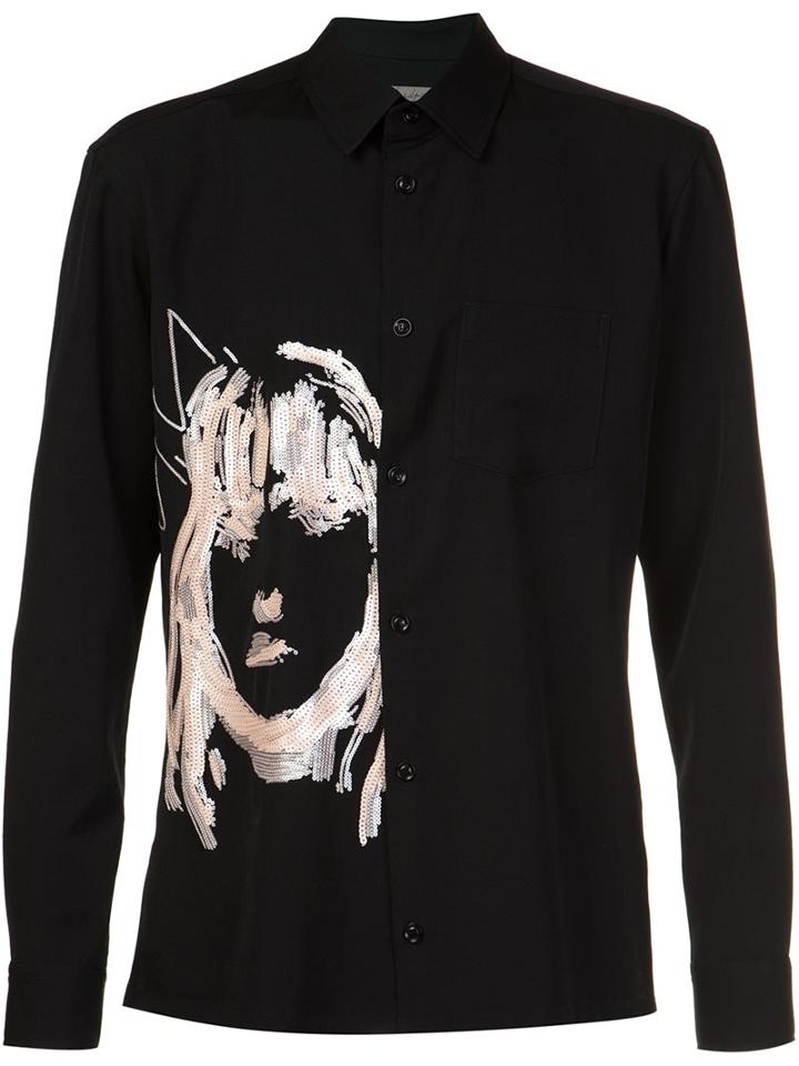 Yohji Yamamoto Sequin Embroidery Shirt, Men's, Size: 3, Black, Wool