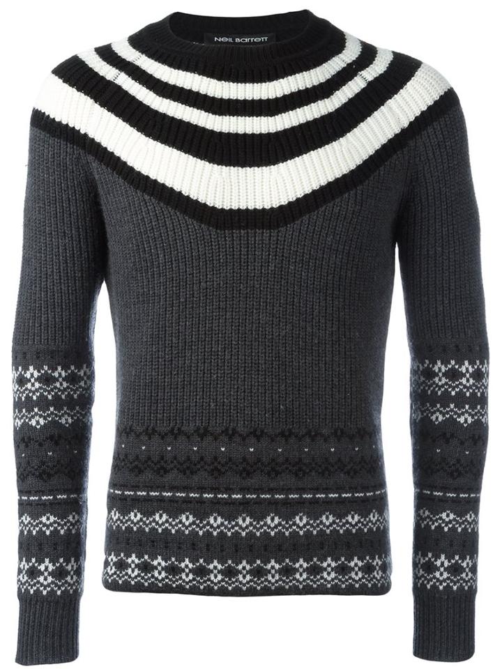 Neil Barrett Striped Jumper, Men's, Size: Xl, Grey, Wool