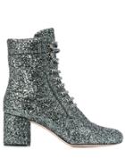 Miu Miu Glitter Lace-up Ankle Boots - Grey