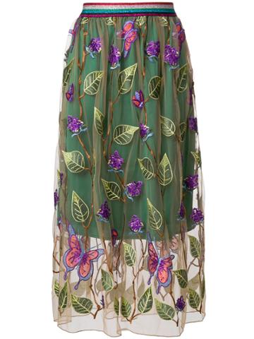 Isabelle Blanche Floral Embroidered Skirt - Green