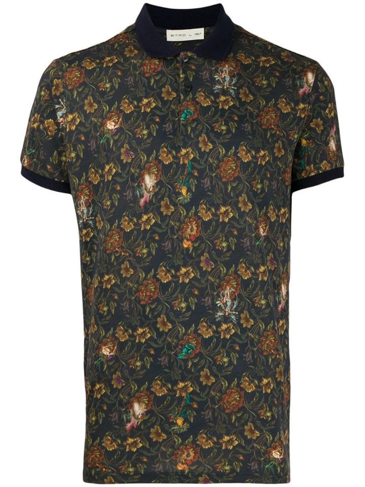 Etro Brocade-print Polo Shirt - Blue