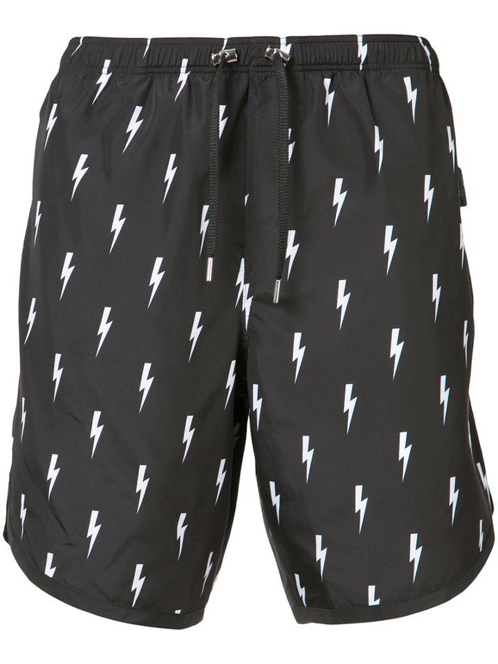 Neil Barrett - Lightning Print Shorts - Men - Cotton - S, Black, Cotton