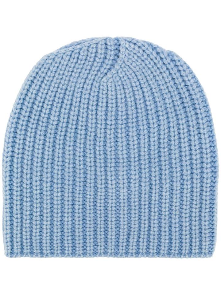 Iris Von Arnim Ribbed Knitted Beanie Hat - Blue