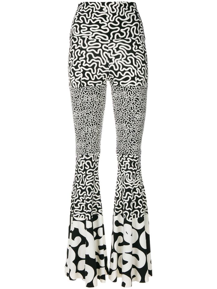 Norma Kamali Squiggle Print Flared Trousers - White