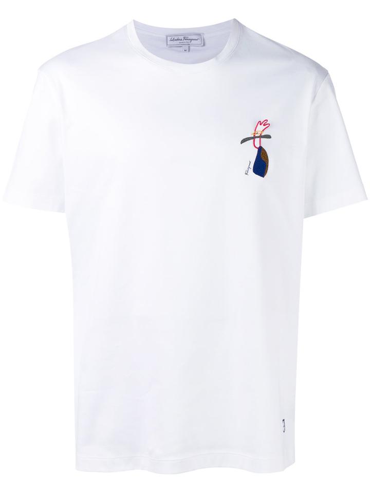 Salvatore Ferragamo Chest-print T-shirt, Men's, Size: Small, White, Cotton